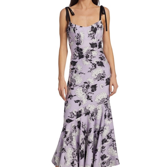 ML Monique Lhuillier Floral Jacquard Midi Dress, Lilac, Size 10 - Picture 2 of 10